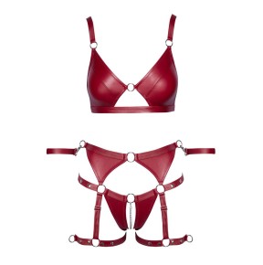 Set soutien-gorge et slip à jarretelles ouvert rouge - Cottelli BONDAGE  