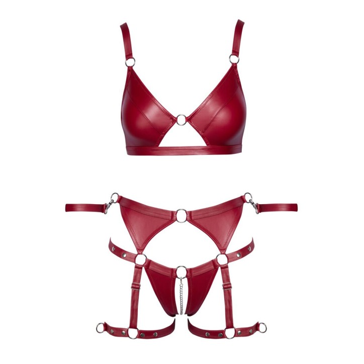 Set soutien-gorge et slip à jarretelles ouvert rouge - Cottelli BONDAGE