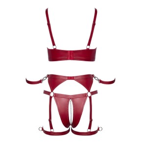 Set soutien-gorge et slip à jarretelles ouvert rouge - Cottelli BONDAGE  