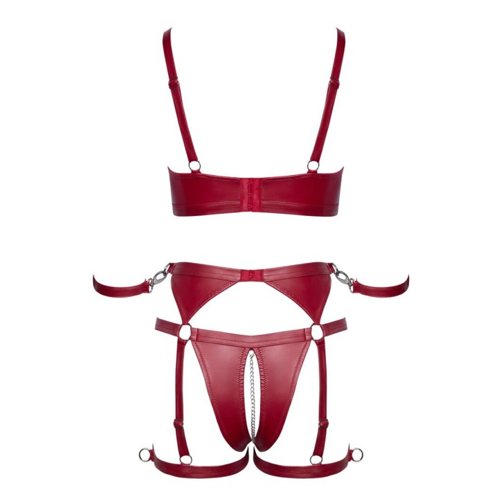 Set soutien-gorge et slip à jarretelles ouvert rouge - Cottelli BONDAGE