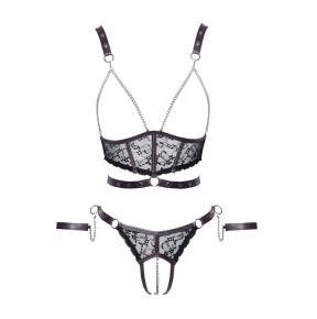 Ensemble ouvert 3 pièces noires - Cotelli Bondage 