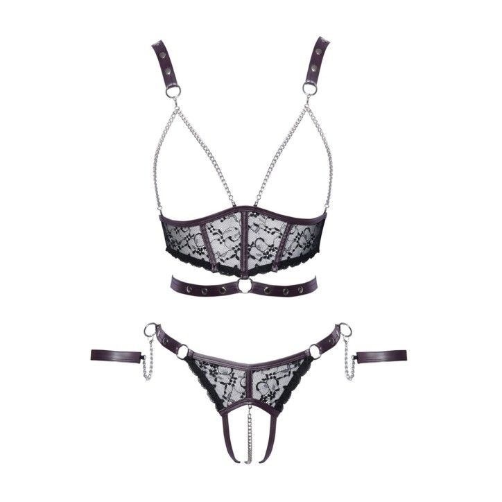 Ensemble ouvert 3 pièces noires - Cotelli Bondage