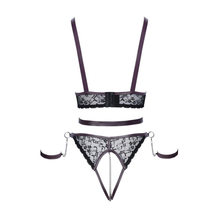 Ensemble ouvert 3 pièces noires - Cotelli Bondage