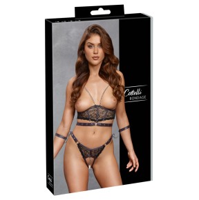 Ensemble ouvert 3 pièces noires - Cotelli Bondage 