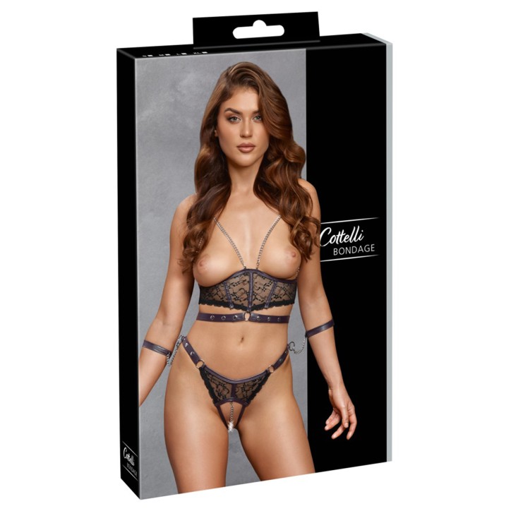 Ensemble ouvert 3 pièces noires - Cotelli Bondage