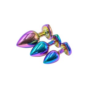 3 plugs coeur Crystal Heart métal arc-en-ciel - DIK