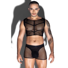 Ensemble top et boxer noir en maille résille - J Lingerie
