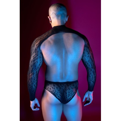 Ensemble top et slip noir en maille résille - J Lingerie