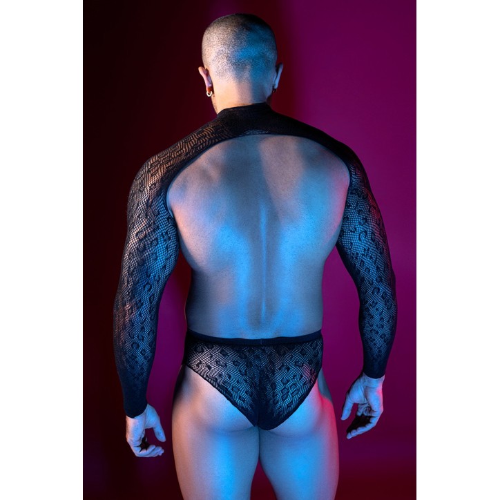 Ensemble top et slip noir en maille résille - J Lingerie