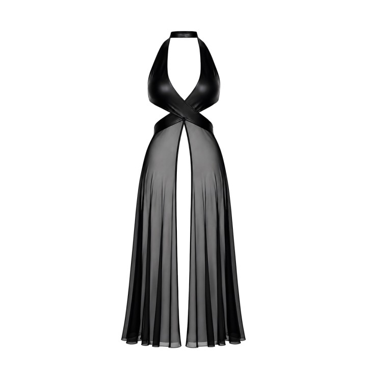 Robe longue fendue Do not Disturb F412 - Noir Handmade