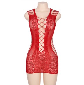 Robe rouge moulante ajourée filet Paris Hollywood