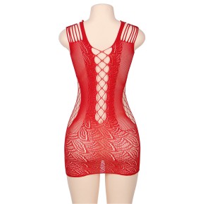 Robe rouge moulante ajourée filet Paris Hollywood