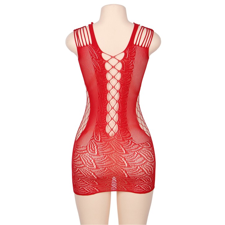 Robe rouge moulante ajourée filet Paris Hollywood