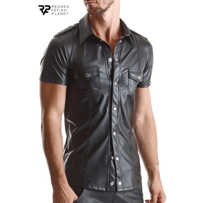 Chemise manches courtes wetlook noire Luca - Regnes