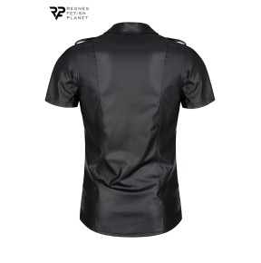 Chemise manches courtes wetlook noire Luca - Regnes