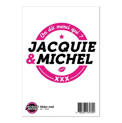 Grand sticker Jacquie & Michel rond blanc