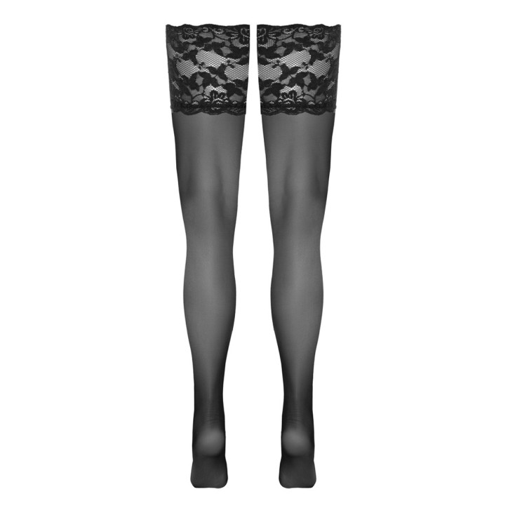 Bas autofixants large jarretière dentelle noir - Cotelli Legwear