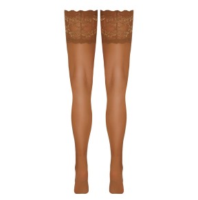 Bas autofixants large jarretière dentelle beige - Cotelli Legwear