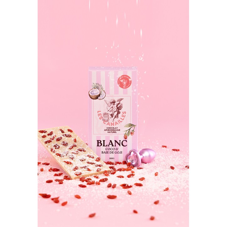 Chocolat blanc coco et baie de goji - Tablette 100g - Les canailles