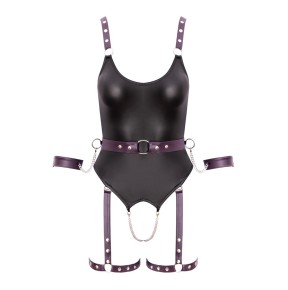 Body à jarretelles ouvert avec menottes - Cottelli Bondage