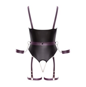 Body à jarretelles ouvert avec menottes - Cottelli Bondage