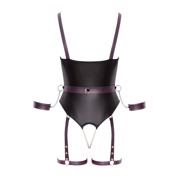 Body à jarretelles ouvert avec menottes - Cottelli Bondage