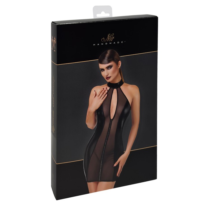 Mini robe tulle et wetlook Luxuria F370 - Noir Handmade