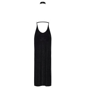 Robe longue en maille pailletée Onyx F372 - Noir Handmade