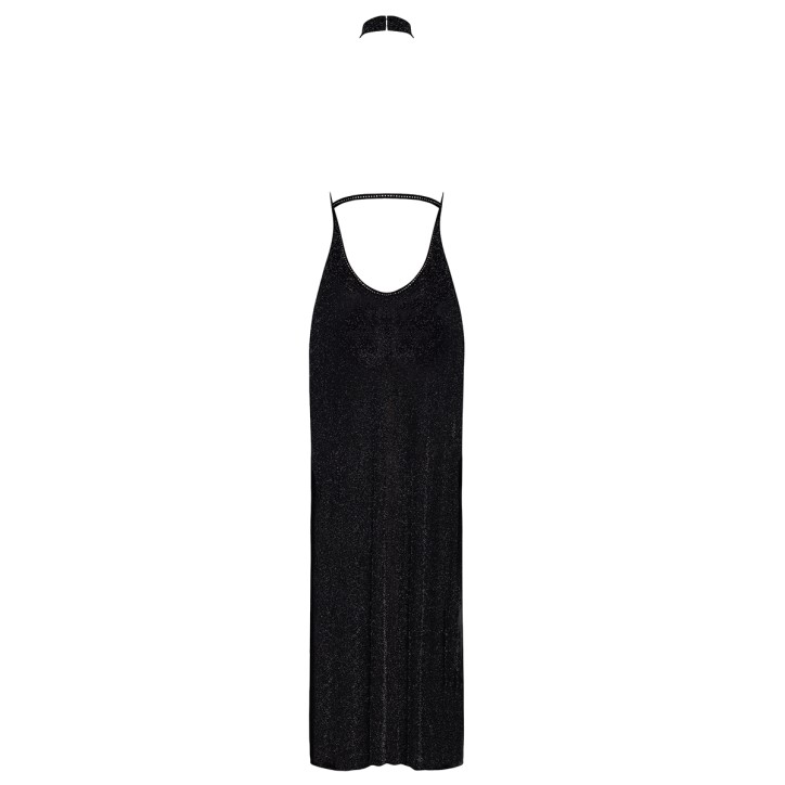 Robe longue en maille pailletée Onyx F372 - Noir Handmade