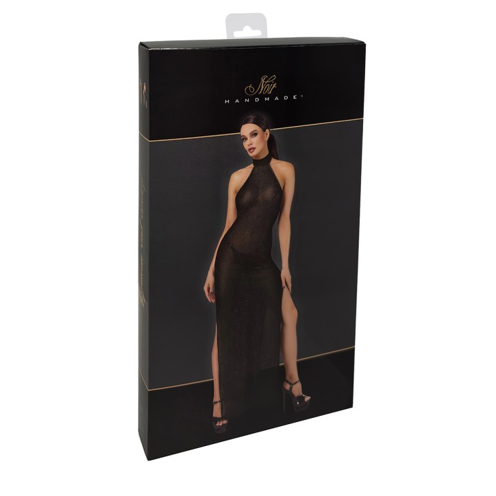 Robe longue en maille pailletée Onyx F372 - Noir Handmade