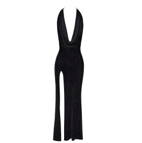Robe longue fendue Onyx F373 - Noir Handmade