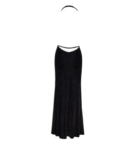 Robe longue fendue Onyx F373 - Noir Handmade