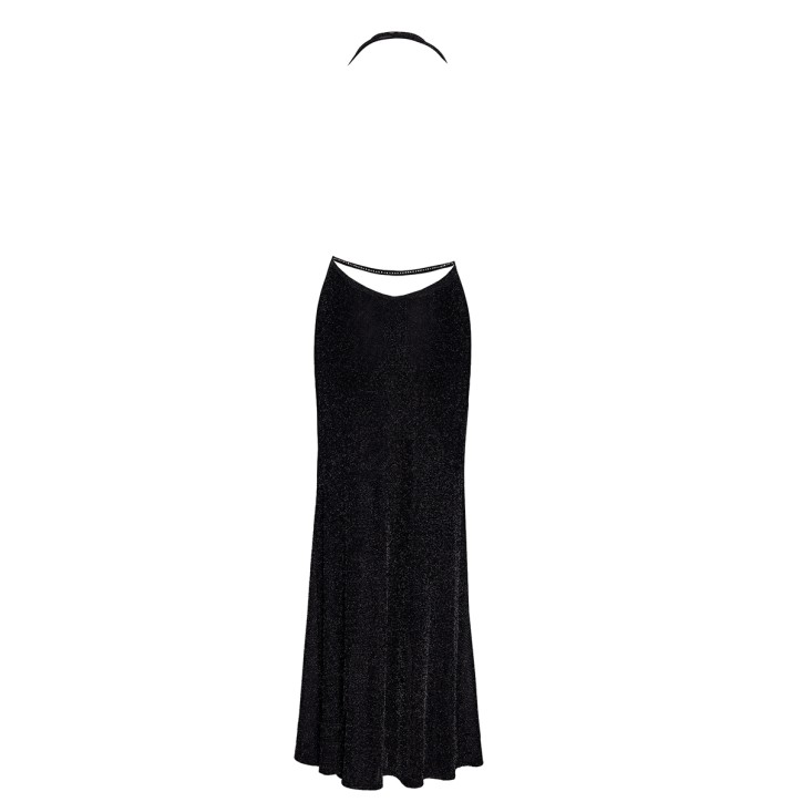 Robe longue fendue Onyx F373 - Noir Handmade