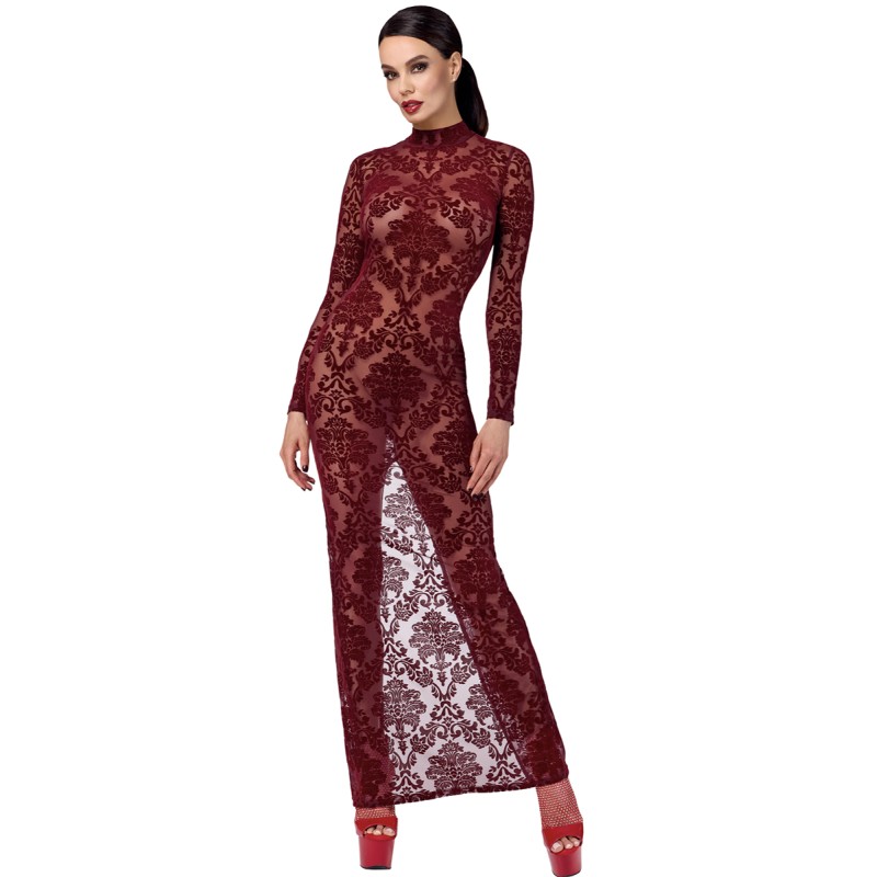 Robe fendue en tulle floqué Kink Royal F383 - Noir Handmade