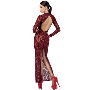 Robe fendue en tulle floqué Kink Royal F383 - Noir Handmade