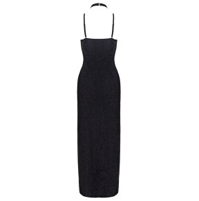 Robe longue à décolleté plongeant noire argentée - Cottelli PARTY 