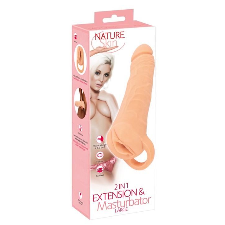 Masturbateur et extension de pénis  23,8 cm - Nature Skin