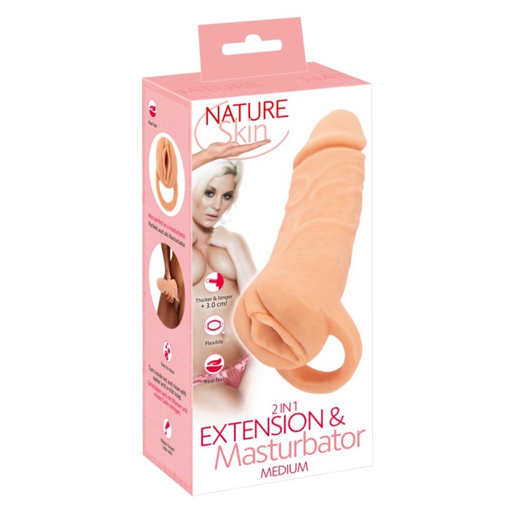 Masturbateur et extension de pénis  18,5 cm - Nature Skin