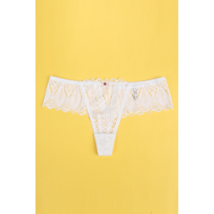 String dentelle dos lacé Blanc - Litolu Lingerie