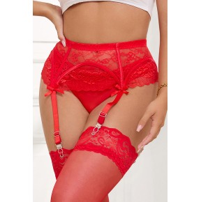 Porte-jarretelles dentelle et string Rouge - Litolu Lingerie