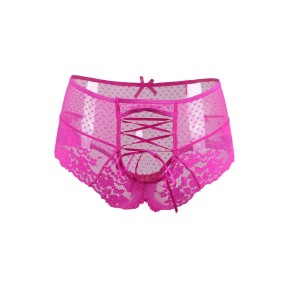 Tanga lacé dentelle taille haute Rose - Litolu Lingerie